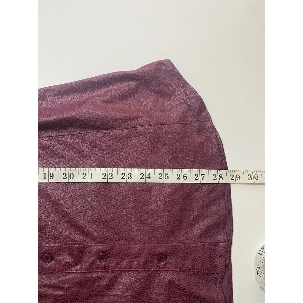 Chico's Medium Button Up Jacket Faux leather Burgundy Lightweight Animal Print‎